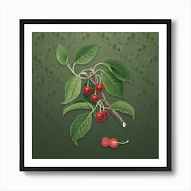 Vintage Sour Cherry Botanical on Lunar Green Pattern n.0818 Art Print