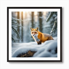 Fox In The Snow 3 Art Print