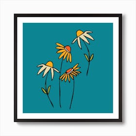 Autumn Floral Blue Square Art Print