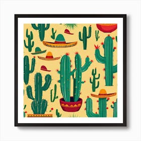 Mexican Cactus Pattern 7 Art Print