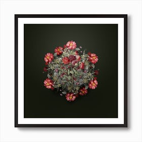 Vintage Ternaux Rose Bloom Flower Wreath on Olive Green Art Print