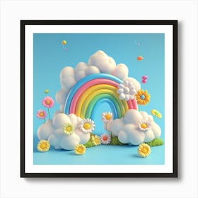 Rainbow Candy Cloud And Flowers Wallpaper Art Print