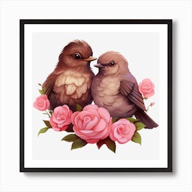 Birds With Roses Art Print