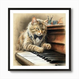 Cat Playing Piano 4 Art Print