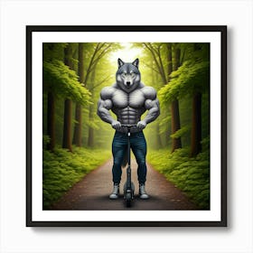 Muscular Wolf In The Forest Art Print