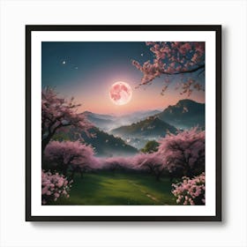 Red Moon Oil Painted Art Print