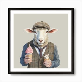 Watercolour Ice Cream Sheep Louis Art Print