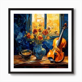 Violin And Flowers 1 Art Print