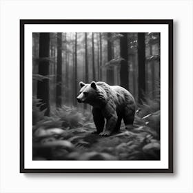 Black And White Bear In The Forest Art Print