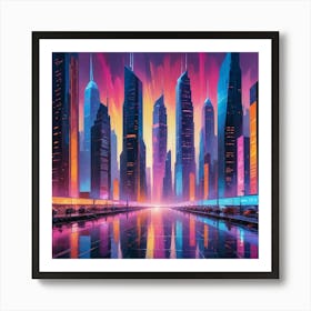 Futuristic Cityscape Paintings Art Print 1 Art Print