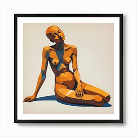 Meditative Serenity: Nude Woman Sitting On The Ground Art Print