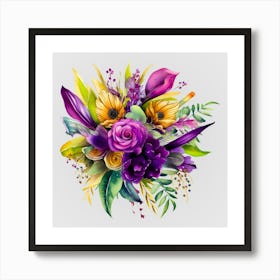 Watercolor Mardi Gras Flower Bouquets 27 Art Print