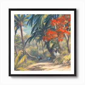 Anime Pastel Dream A Scene Of Trees And Palms In A Forest Draw 0 (1) Art Print