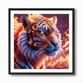 Tiger in flames  Art Print