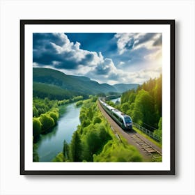 Travel Sky Train Scenery Forest Summer Landscape View Freight Bay Sunlight Green Beautif (7) Art Print