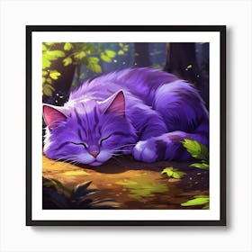 Purple Cat Sleeping In The Forest Art Print