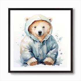 Watercolour Cartoon Polar Bear In A Hoodie Art Print