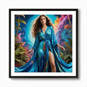 Woman In A Blue Dress Art Print