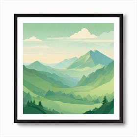 Misty mountains background in green tone 62 Art Print