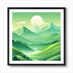 Misty mountains background in green tone 181 Art Print