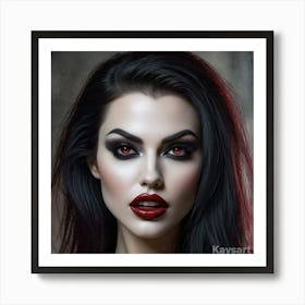 Beautiful Woman With Red Eyes Art Print