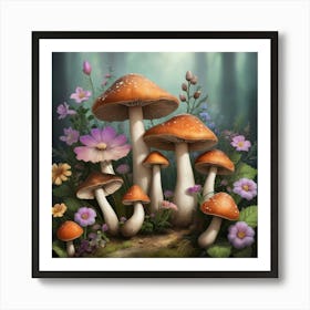 Mushrooms And Flowers Art Print 1 Art Print