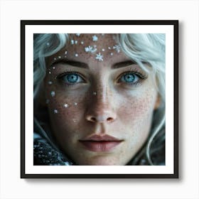 Macro Photography Style Portrait Extreme Closeup Half Face Of A Blue Eyed White Haired 30 Year Ol Art Print