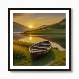 Boat At Sunset Art Print