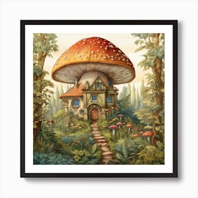Fairytale Fantasy Kids Art Mushroom House Wall Art Print Art Print