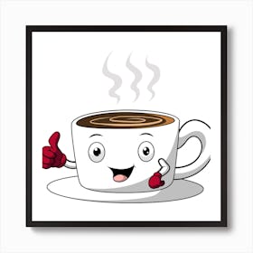 Coffee Cup With Thumbs Up: Cute coffee cup cartoon character Art Print