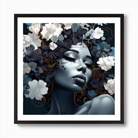Black Woman With Flowers 8 Art Print