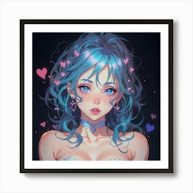 Cute Girl With Hearts 777(1) Art Print