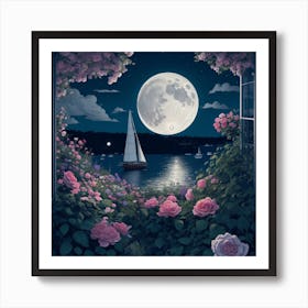 Coastal Maine Botanical Gardens Usa moon light Illustration Art Print Art Print