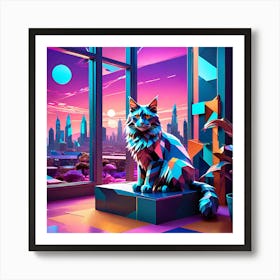 Neon Maine Coon Cat Art Print