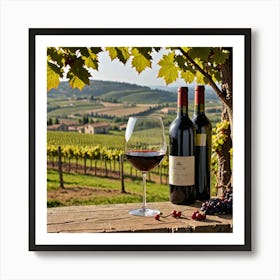 French Red Wine Generate An Image Of A Glass Of Red Wine With A Rustic Vineyard In The Background Sh 1905701868 Art Print