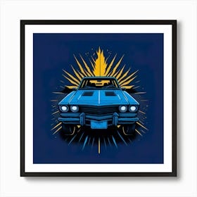 Car Blue Artwork Of Graphic Design Flat (122) Art Print