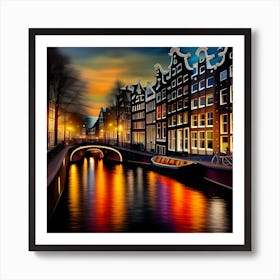 Amsterdam, Bokeh Photography of a City Skyline, Wall Art Print Art Print