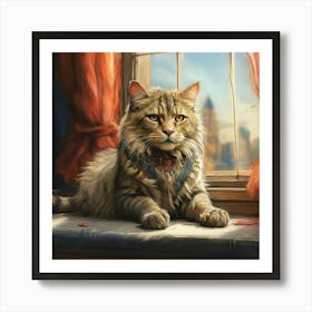 Cat Sitting On Window Sill Art Print