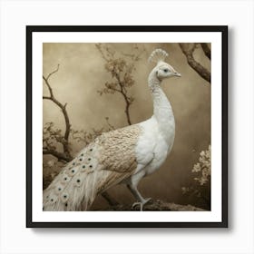 Default White Peacock In A Sepia Dream A White Peacock Perched 0 Art Print