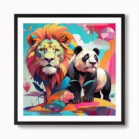 Panda And Lion Art Print