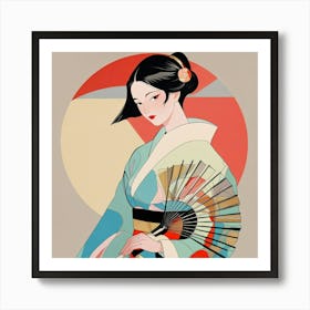 Japanese woman with fan 4 Art Print