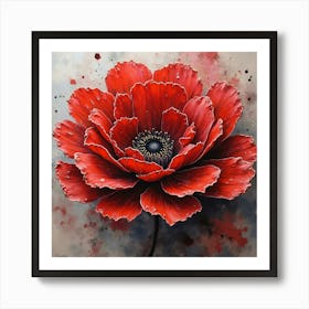 Large Red Abstract Flower Poster