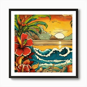 Hawaiian Sunset-Festival Vibes -Sunshine Delights-Seaside Inspirations Art Print