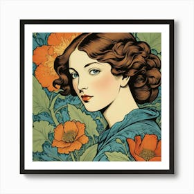 Lady With Flowers Art Print