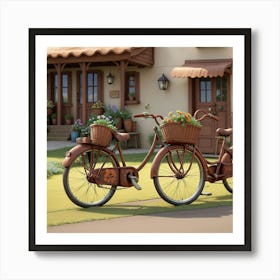 Two Bicycles In Front Of A House Art Print