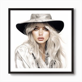 White Girl In Hat Art Print