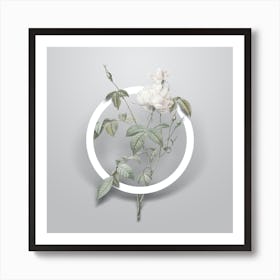 Vintage White Bengal Rose Minimalist Flower Geometric Circle on Soft Gray n.0049 Art Print