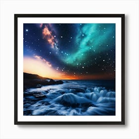 Aurora Borealis Over The Ocean Art Print