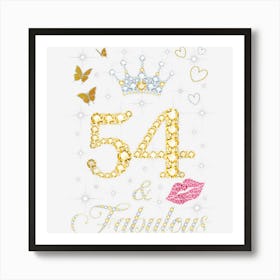 Vintage Happy 54 And Fabulous Crown Heart Lip 54th Birthday Art Print