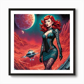 Red Haired Woman In Space 1 Art Print